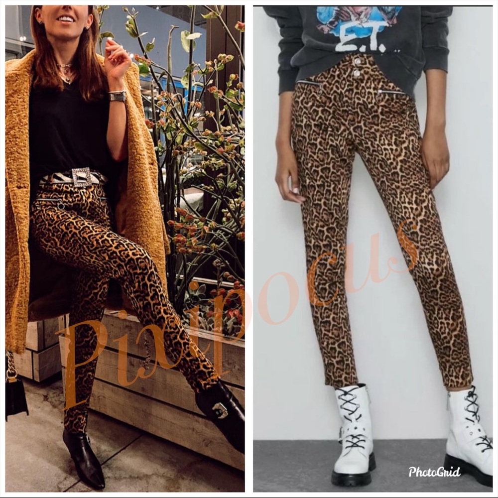 Zara Leopard Print High Waist Skinny Pants NWT